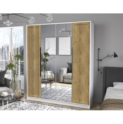 Шкаф распашной Тренд КТ-Ш4 (з) (Белый платинум ЛДСП/ Дуб вотан ЛМДФ) Ш1800 В2128 Г547